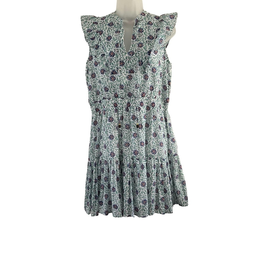 Oliphant Floral Print Ruffle Sleeve Mini Dress in Mint and Purple